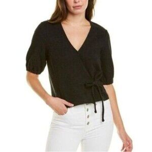 Madewel Black Wrap-Knit Top Puff Sleeves V-Neck Womens Medium
